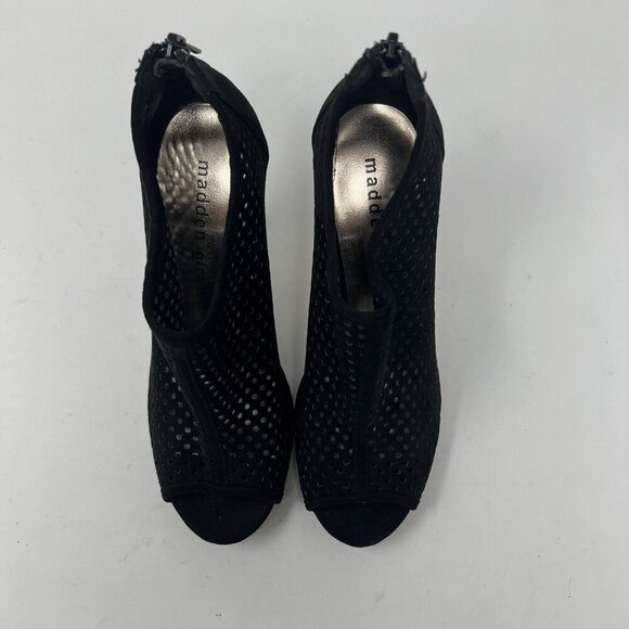 Madden Girl Size 5.5 Perforated Black Suede Open Toe Ankle Booties 4” Heel - Picture 6 of 6